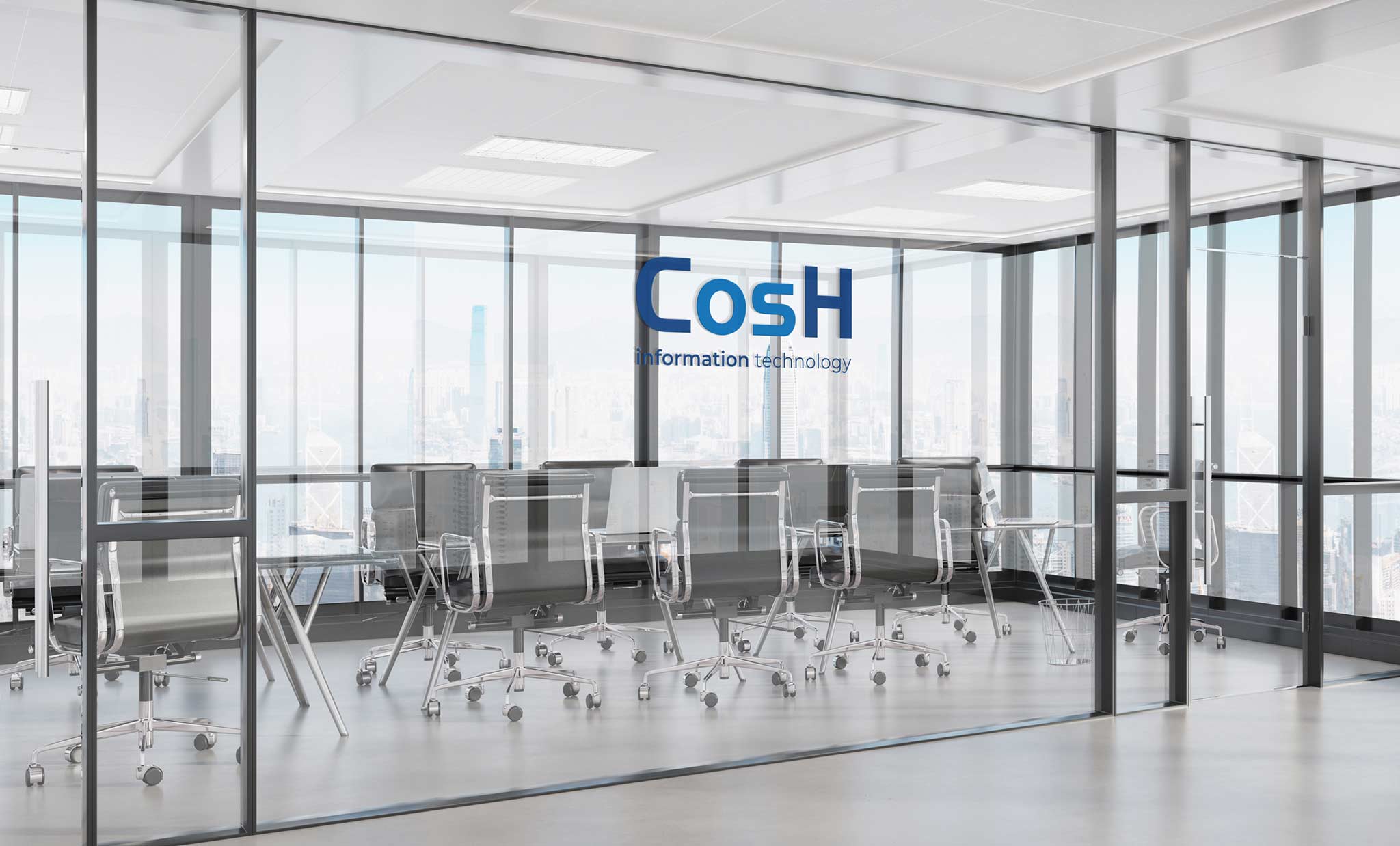 Besprechungsraum mit CosH Logo