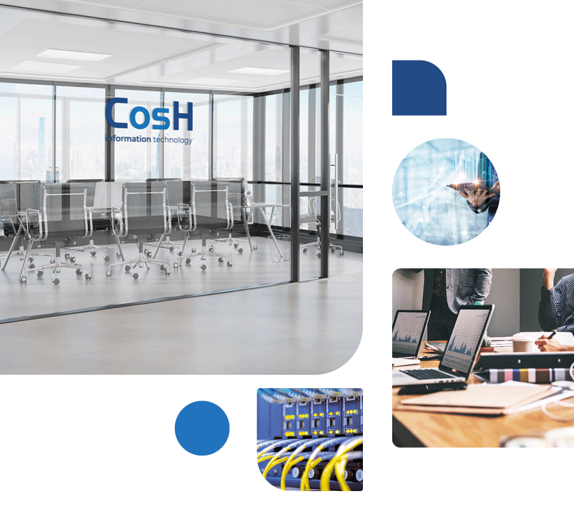 Besprechungsraum mit CosH Logo in Bildercollage